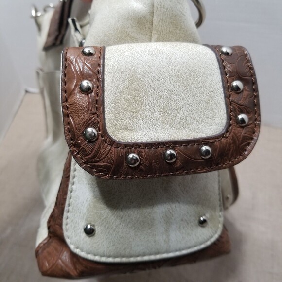 Western Rhinestone Brown Purse Leather Satchel Shoulder Bag Handbag Stud Bottom - Picture 6 of 12